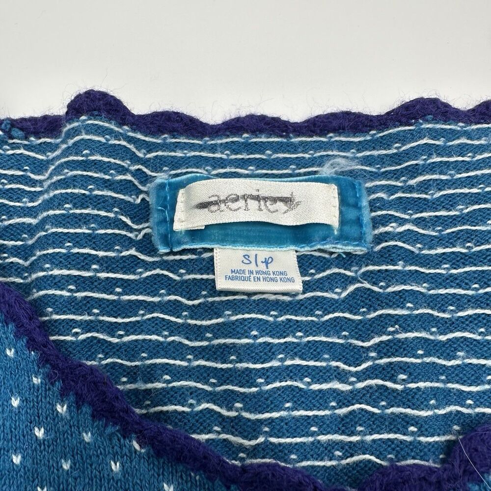 Aerie Blue Snowflake Fair Isle Cardigan Sweater Womens S Luxury Knit Blend - Picture 2 of 15